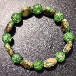 Handmade Nature-Inspired Imperial Green Jasper and Green Crackle Beaded Bracelet